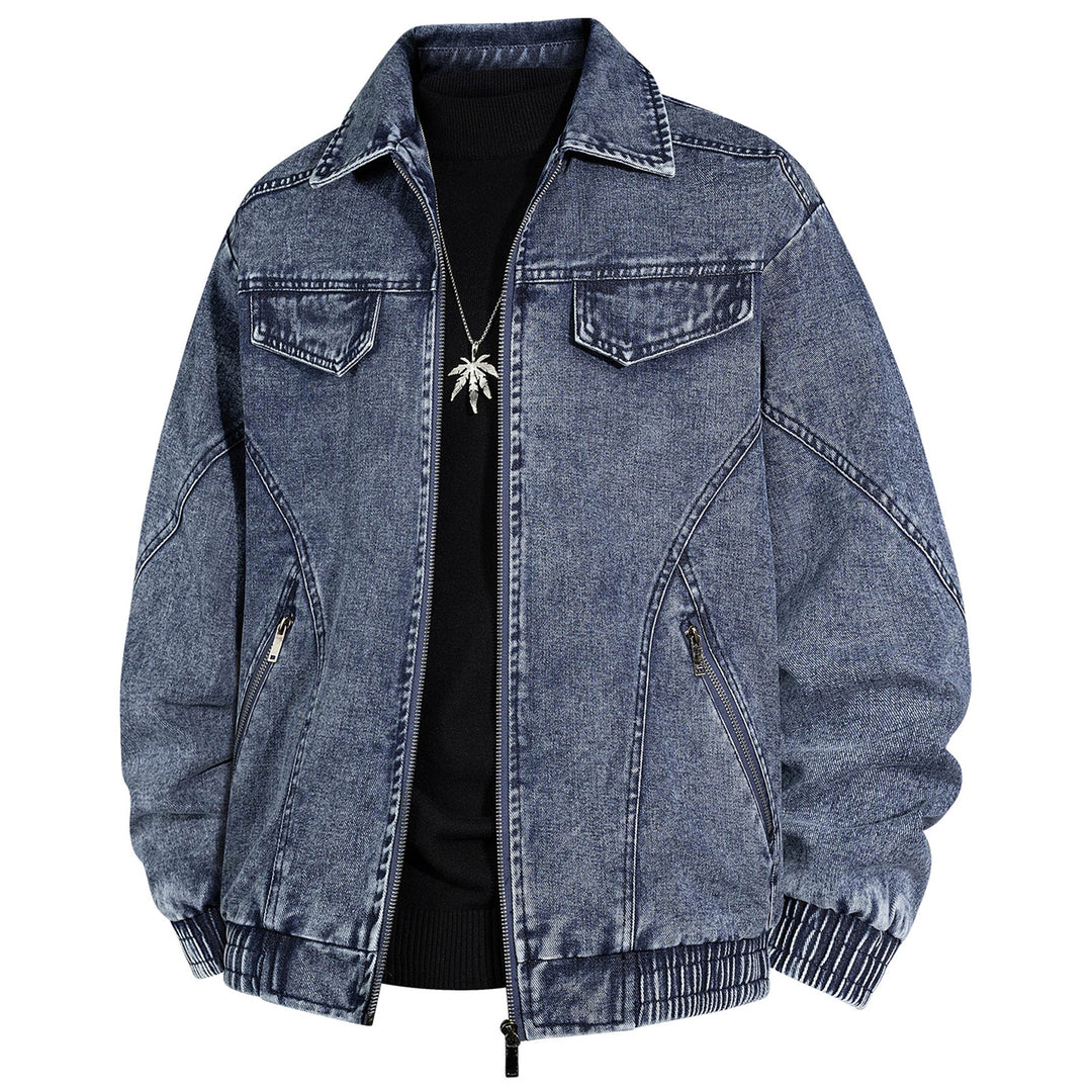 Herren Übergroße Jeans-Bomberjacke mit Stone-Wash, Reißverschluss und geripptem Saum Shop Nory