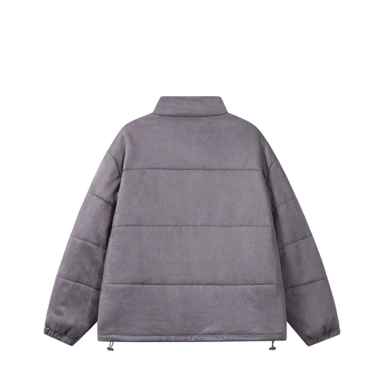Unisex Boxy‑Steppjacke im Samtfinish mit hohem Funnelkragen und verstellbarem Saum Shop Nory