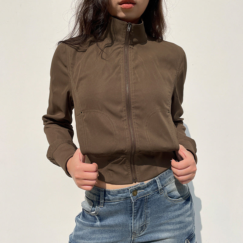 Damen nan taillierte Kurzjacke mit Stehkragen, durchgehendem Reißverschluss und elastischem Bund Shop Nory