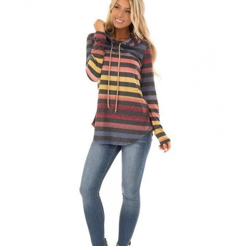 Damen Gestreiftes Kapuzenlongsleeve mit Tunika-Silhouette Shop Nory