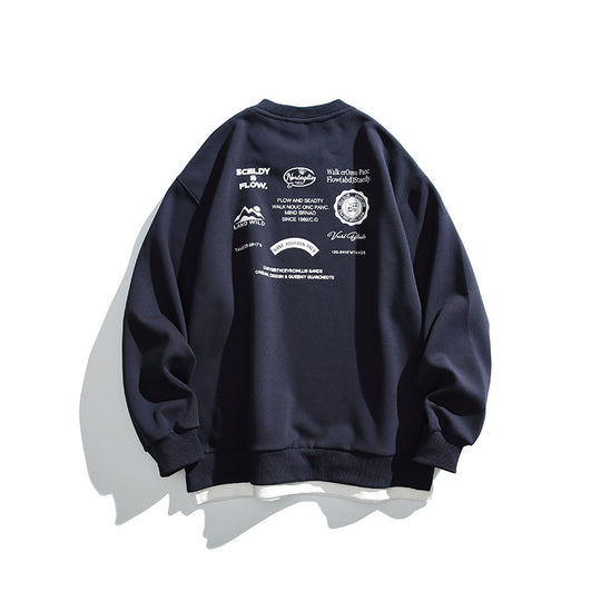 Unisex Oversize-Sweatshirt mit großflächigem Rückenprint, Lagenoptik und gerippten Bündchen Shop Nory