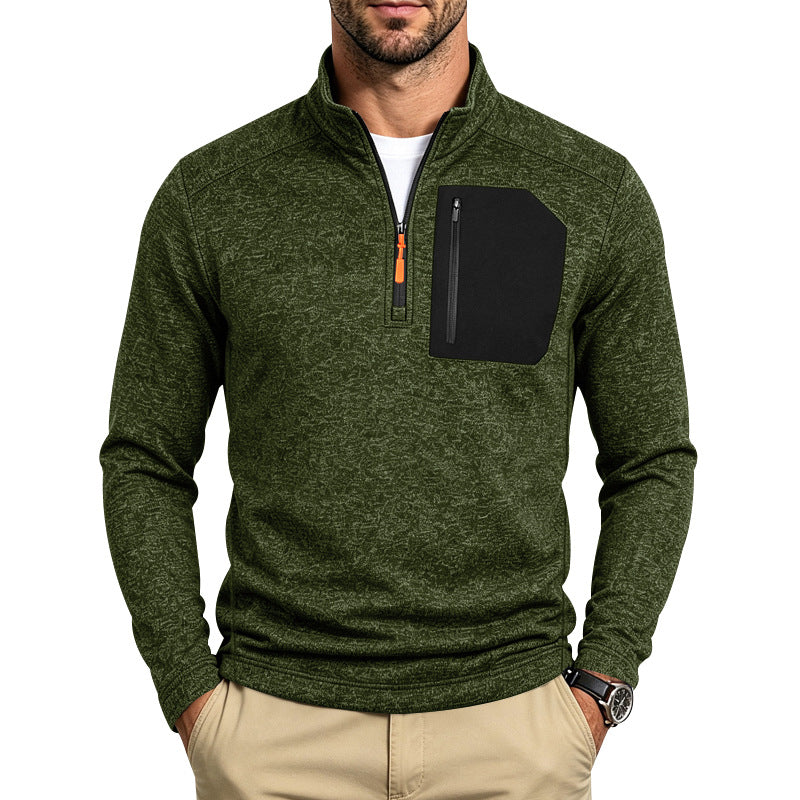 Herren Texturierter Troyer-Pullover mit halbem Reißverschluss und Brust-Zip-Tasche Shop Nory