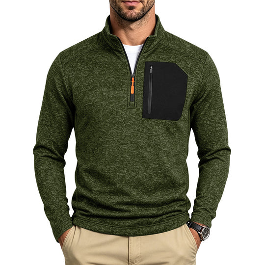 Herren Texturierter Troyer-Pullover mit halbem Reißverschluss und Brust-Zip-Tasche Shop Nory