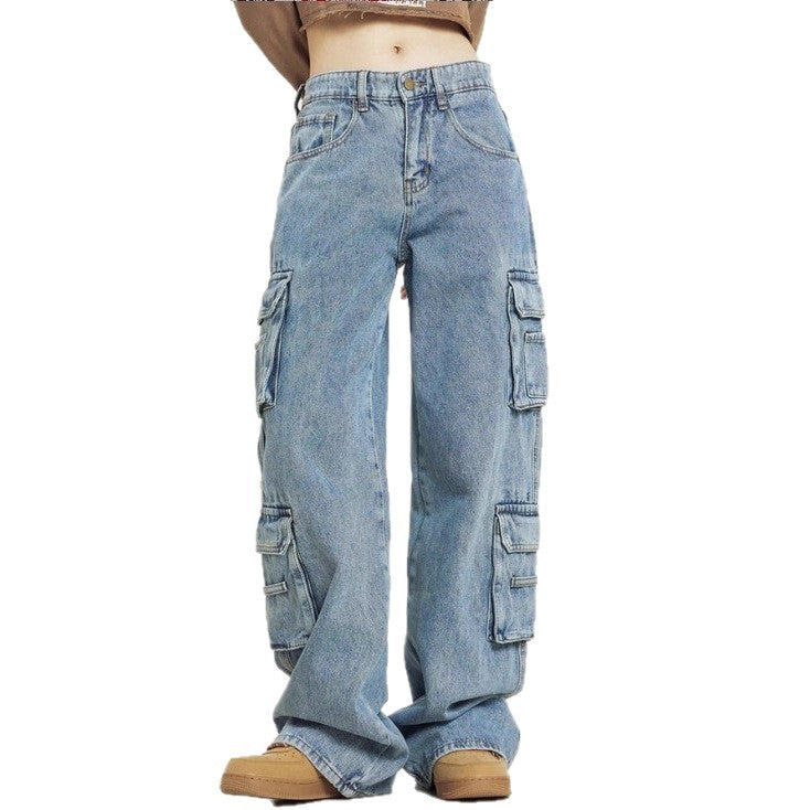 Damen Hochgeschnittene Baggy-Cargo-Jeans mit Mehrfach‑Utility‑Taschen Shop Nory