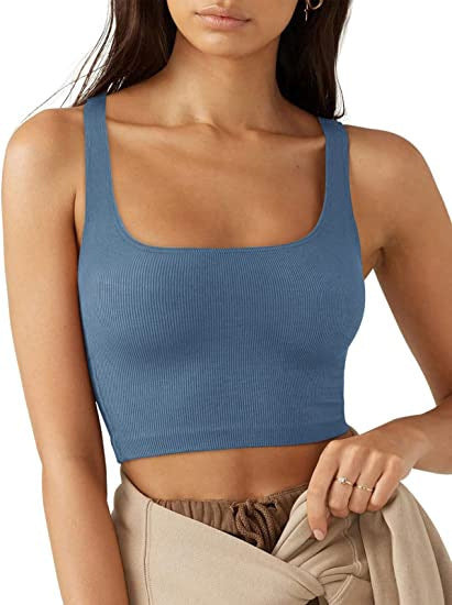 Damen cropped Top mit breiten Trägern und feinem Rippenmuster