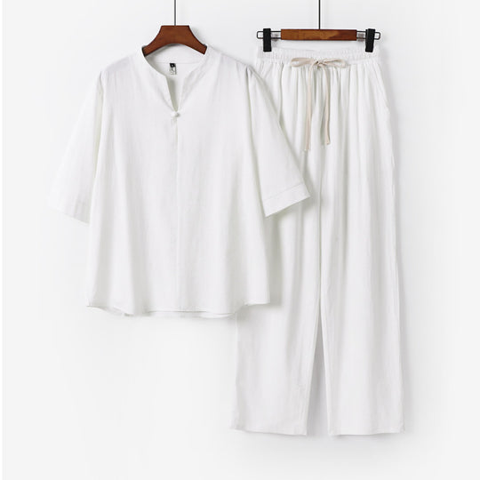Unisex Lockeres Lounge-Set mit Stehkragen-Halbarmshirt und Elastischer Bundhose Shop Nory