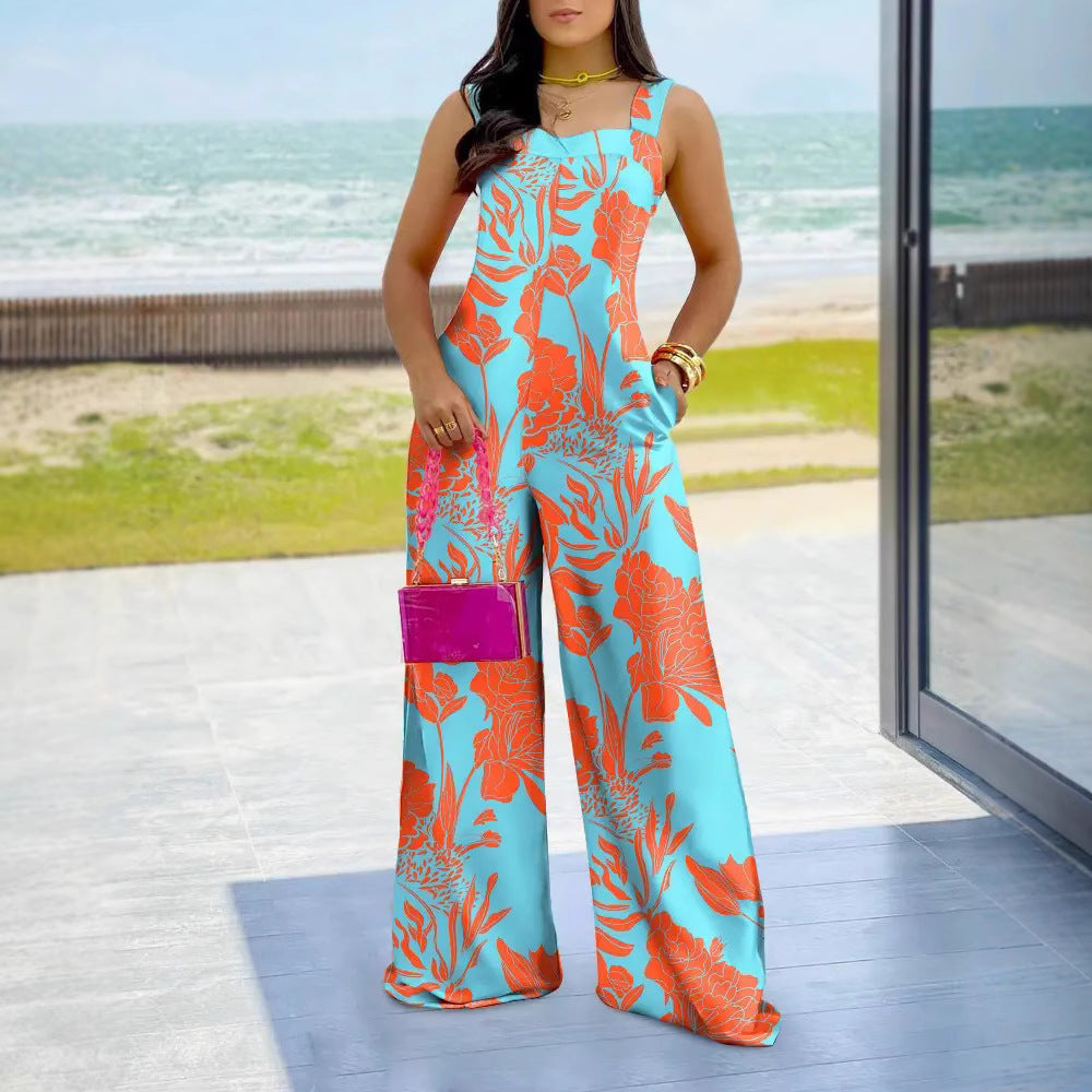 Damen Jumpsuit mit floralem Muster und weitem Bein