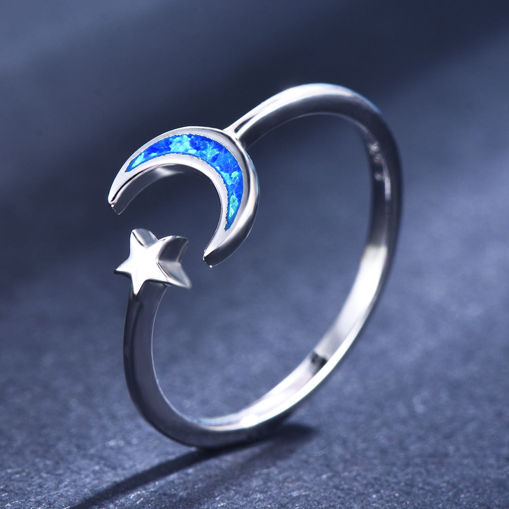 Damen Ring mit geflochtenem Mond- und Sterndesign Shop Nory