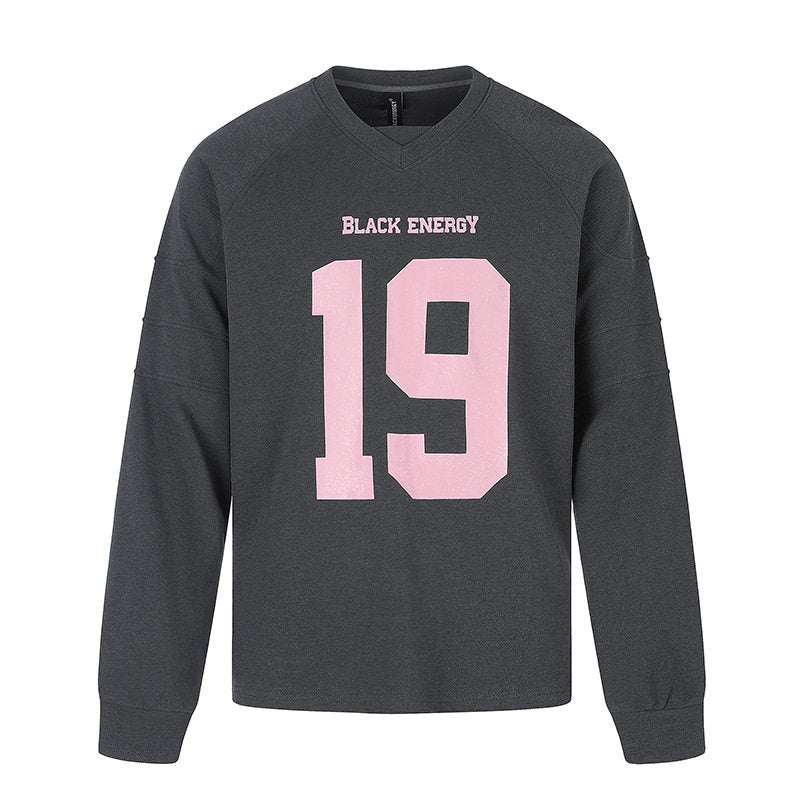 Damen Oversize-Sweatshirt mit V-Ausschnitt, Raglanärmeln und typografischem Frontprint Shop Nory
