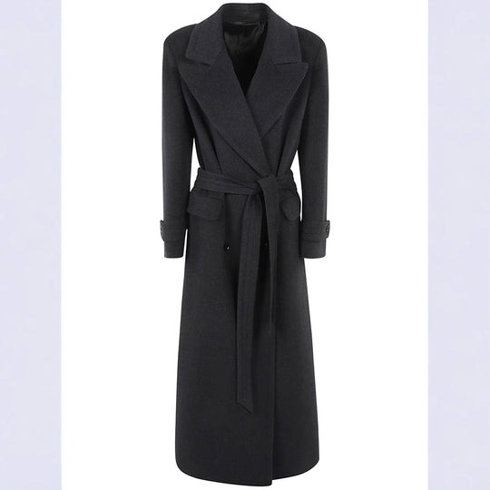 Damen Maxi-Mantel mit doppelreihiger Knopfleiste, weitem Revers und Pattentaschen Shop Nory