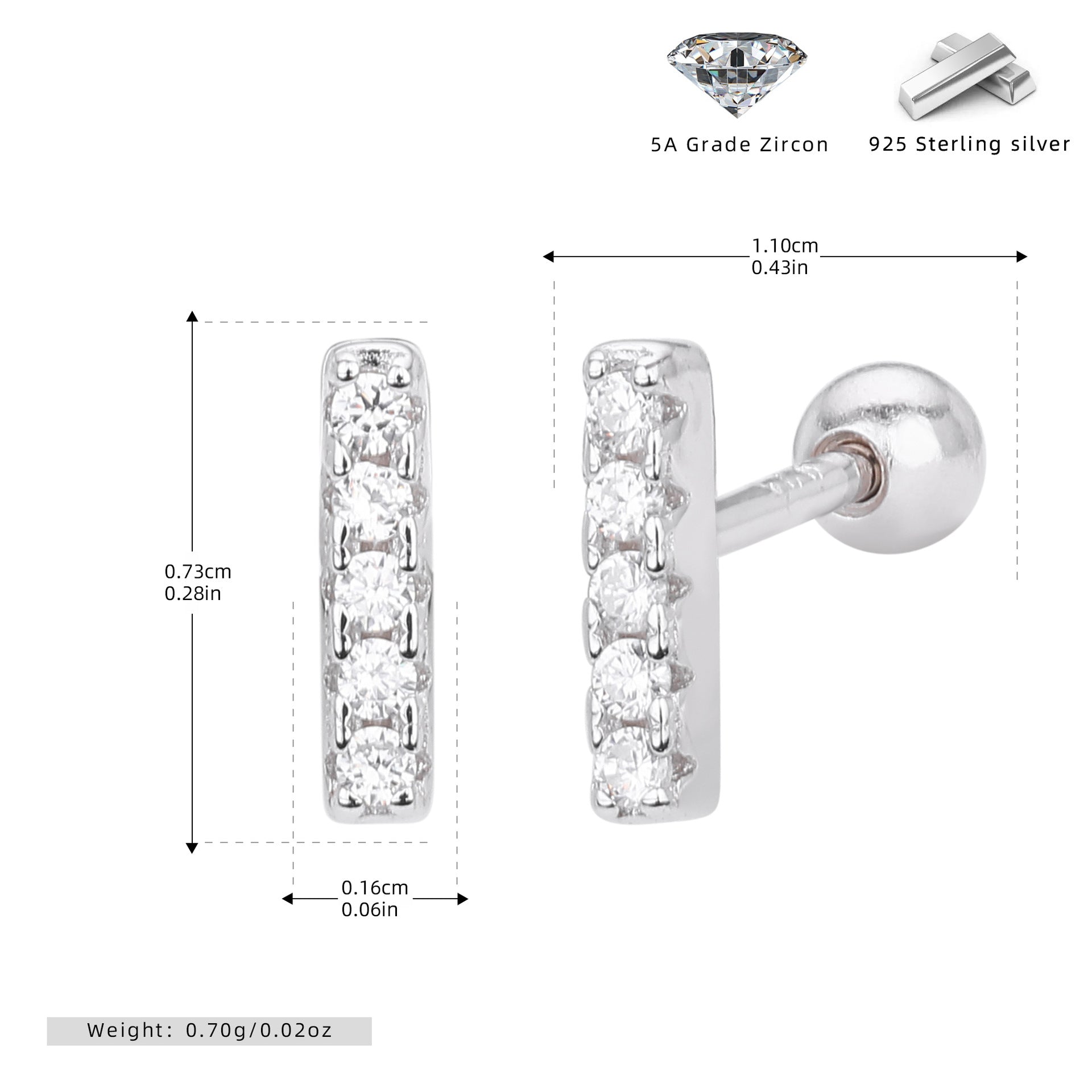 Damen Ohrstecker mit funkelnden Zirkon-Elementen in edler 925er Sterling Silber-Fassung Shop Nory