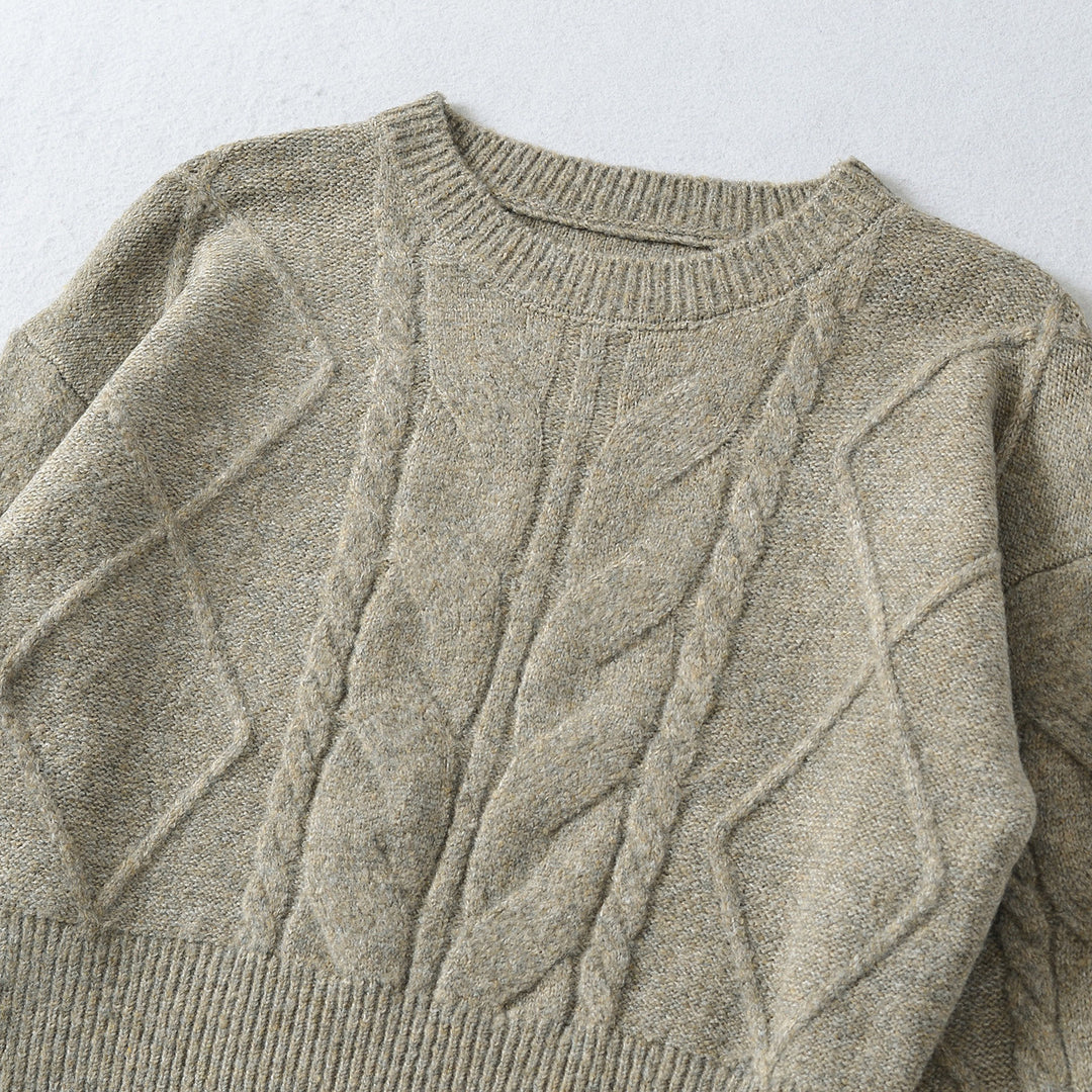 Damen Kurzer Zopfmuster-Strickpullover mit tailliertem Rippbündchen Shop Nory