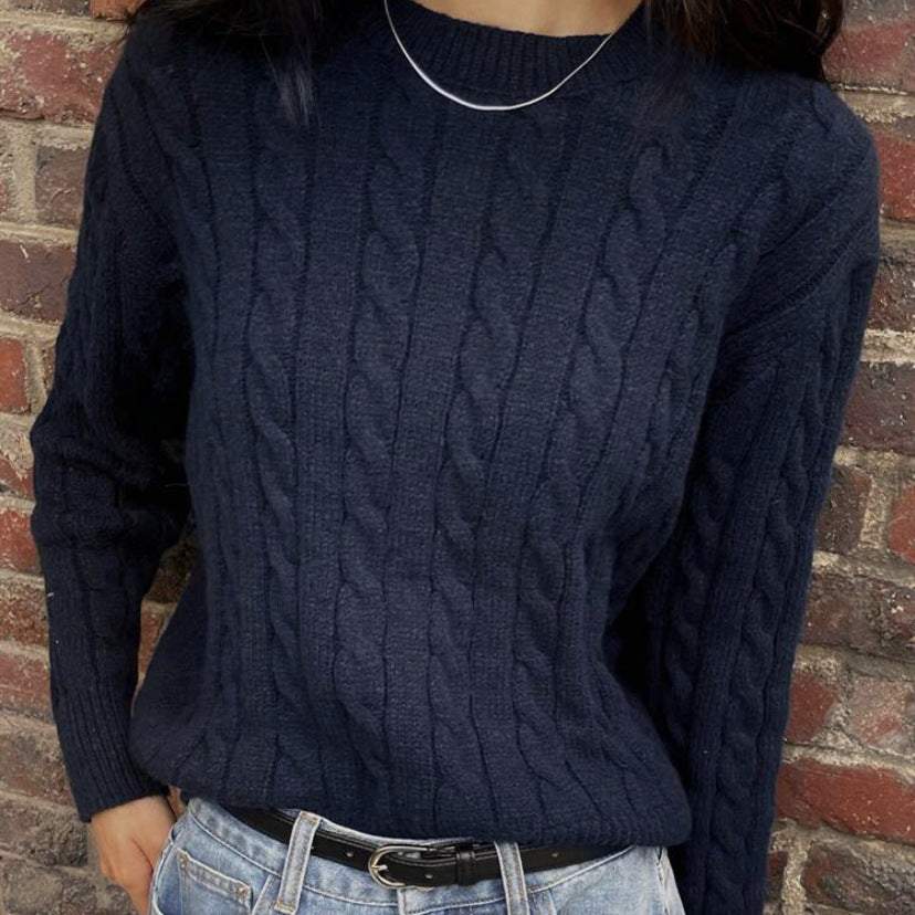 Damen Grobstrickpullover mit Zopfmuster und weiten Ärmeln