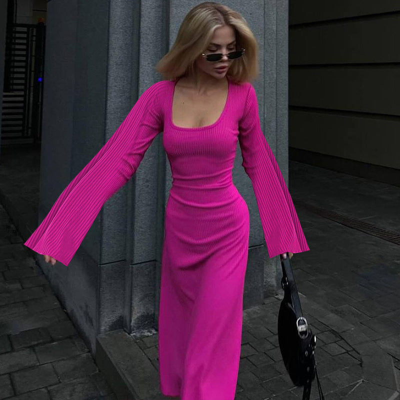 Damen Elegantes Maxikleid mit extra weitem Ärmel und trendiger Rippstruktur