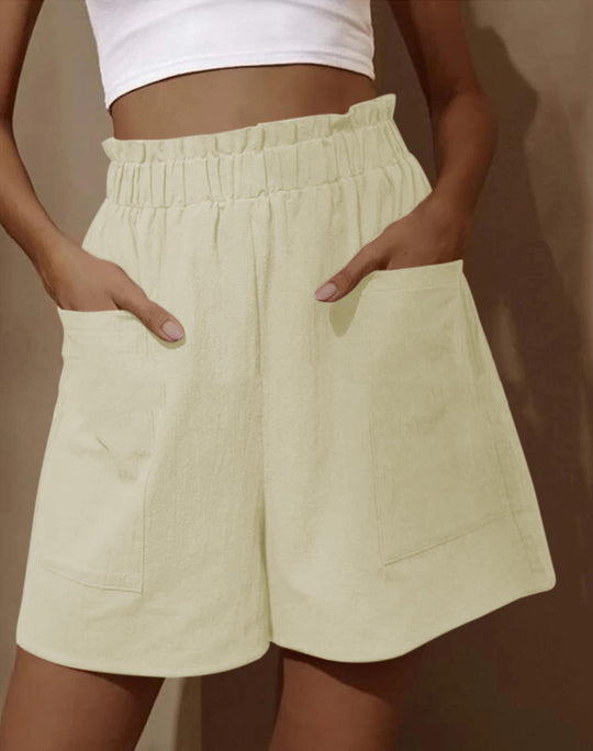 Damen lässige Leinen-Shorts mit elastischem Taillenzug und praktischen Seitentaschen