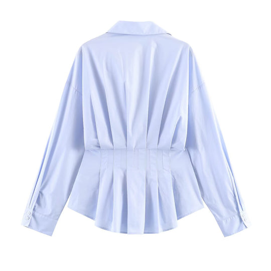 Damen taillierte Plissee-Hemdbluse mit Schößchen Shop Nory