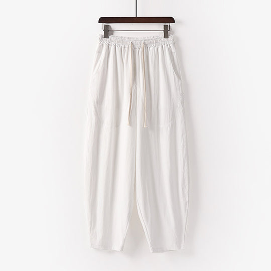 Damen Weiche Leinen-Haremshose mit Gummibund und Kordelzug Shop Nory