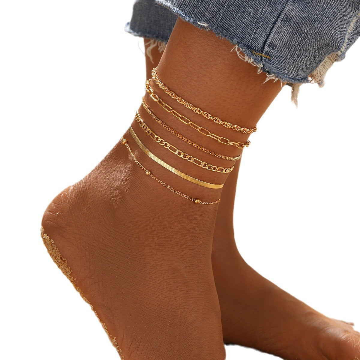 Damen Fußkettchen-Set mit eleganten goldenen Glieder-Designs Shop Nory