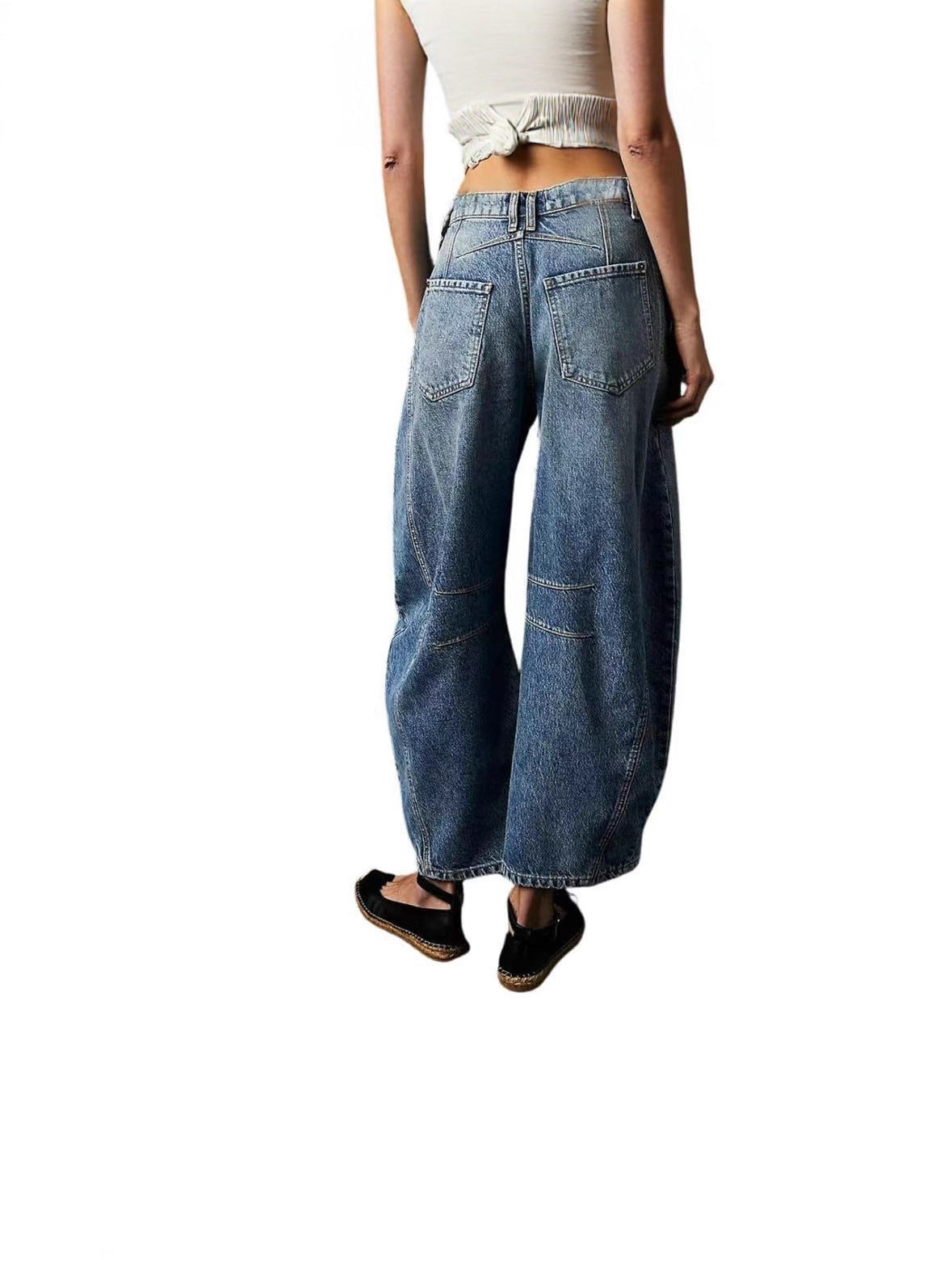 Damen Lässige Weite Denim-Hose mit Tunnelzug