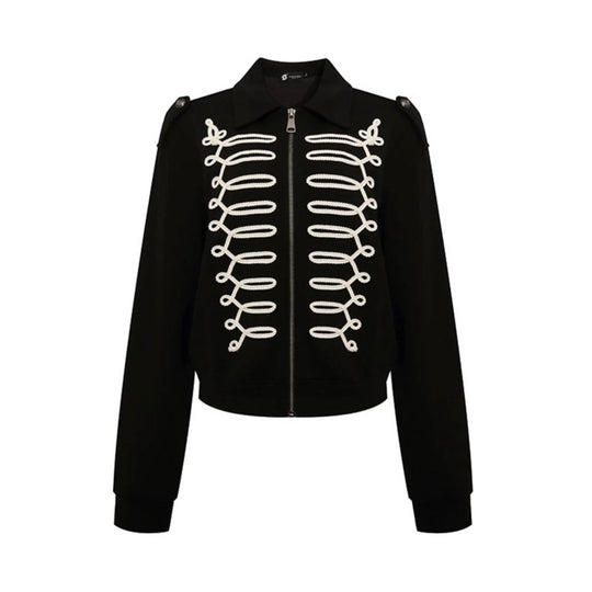 Damen Sweatjacke mit dekorativer Zierkordel, Reißverschluss und Schulterpatten Shop Nory