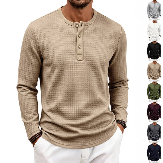 Herren Texturiertes Thermo-Henley-Langarmshirt mit Waffelstruktur und abgerundetem Saum Shop Nory