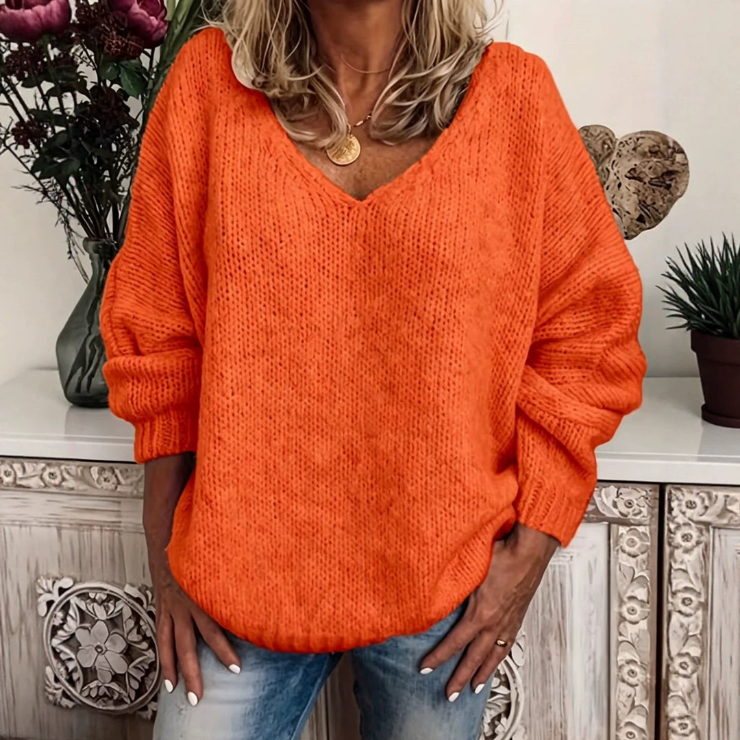 Damen Legerer V-Ausschnitt Pullover aus feiner Waffelstrickstruktur mit überschnittener Schulter Shop Nory