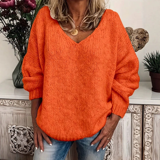 Damen Legerer V-Ausschnitt Pullover aus feiner Waffelstrickstruktur mit überschnittener Schulter Shop Nory