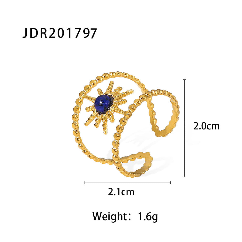 Damen Offener Ring mit filigranem Sonnenmotiv und hypnotisierenden Edelsteinen Shop Nory