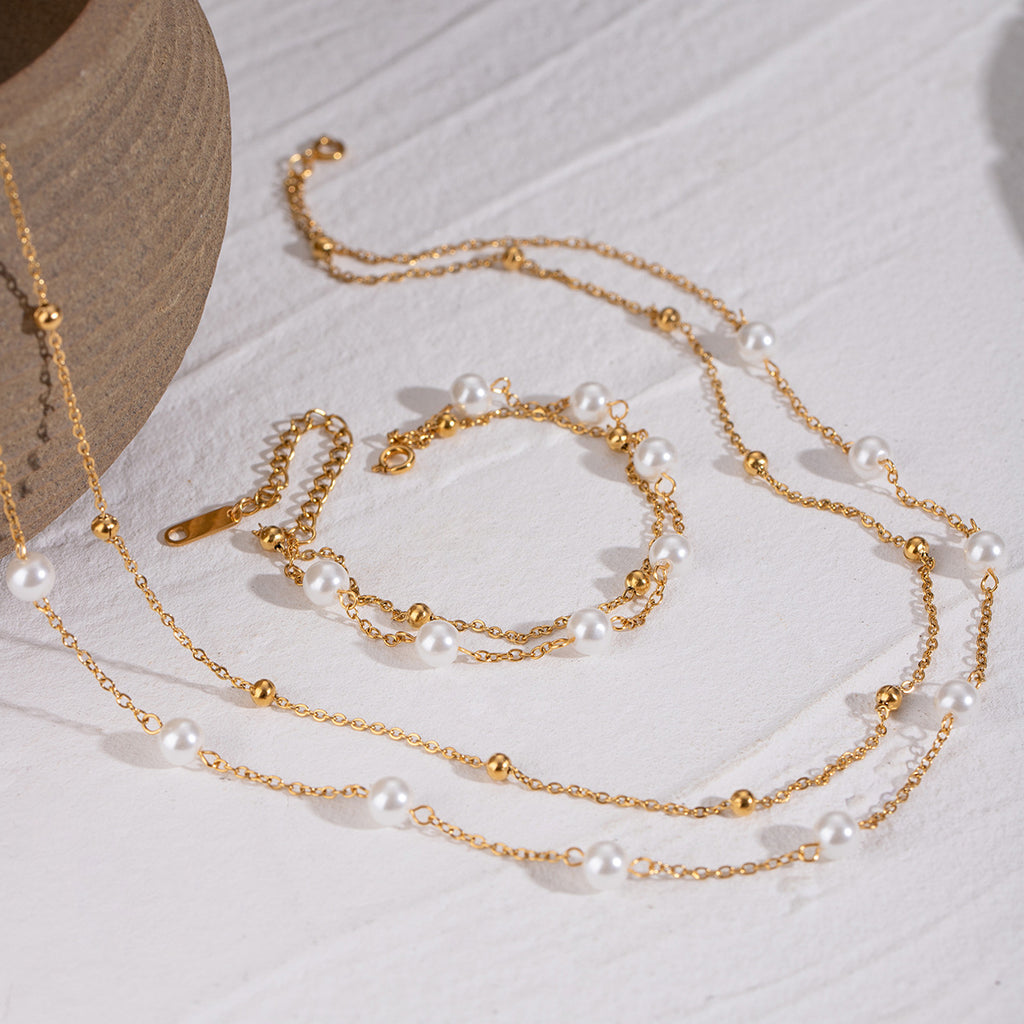 Damen Fußkettchen mit eleganten Perlen und hypoallergener Edelstahlverarbeitung Shop Nory