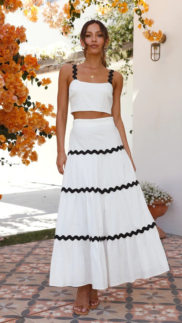 Damen Zwei-Teiliges Set aus gerafftem Crop-Top und voluminösem Maxirock