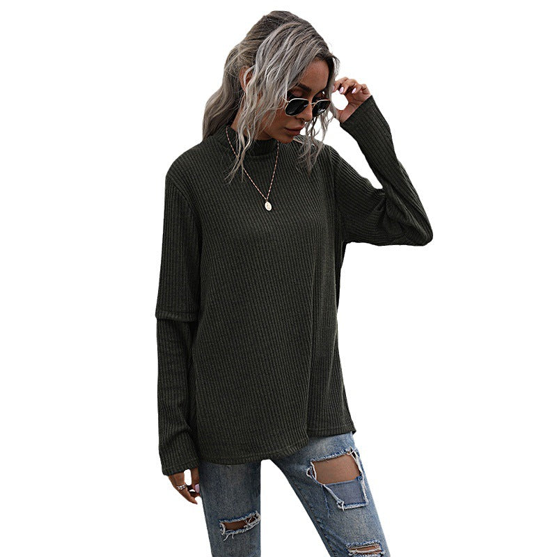 Damen Oversize Waffelstrick-Pullover mit Stehkragen und verlängerten Ärmeln Shop Nory