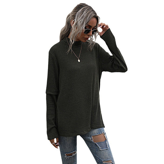 Damen Oversize Waffelstrick-Pullover mit Stehkragen und verlängerten Ärmeln Shop Nory