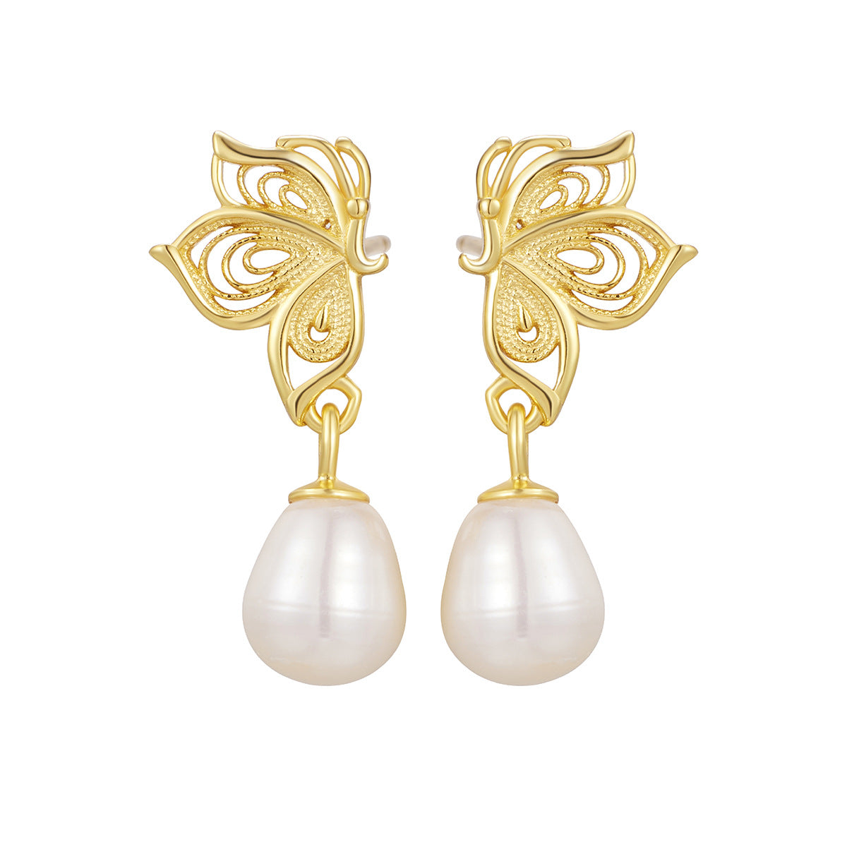 Damen elegante Ohrringe mit filigranem Schmetterlingsdesign und Perlenanhängern Shop Nory