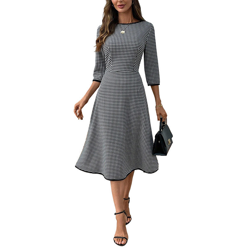 Damen Midikleid mit taillierter A‑Linie, dreiviertel Ärmeln und Vichy‑Karo Shop Nory