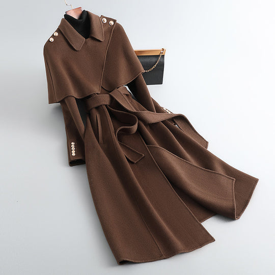 Damen Stilvoller Wickelmantel mit Kapuze und Stoffgürtel Shop Nory