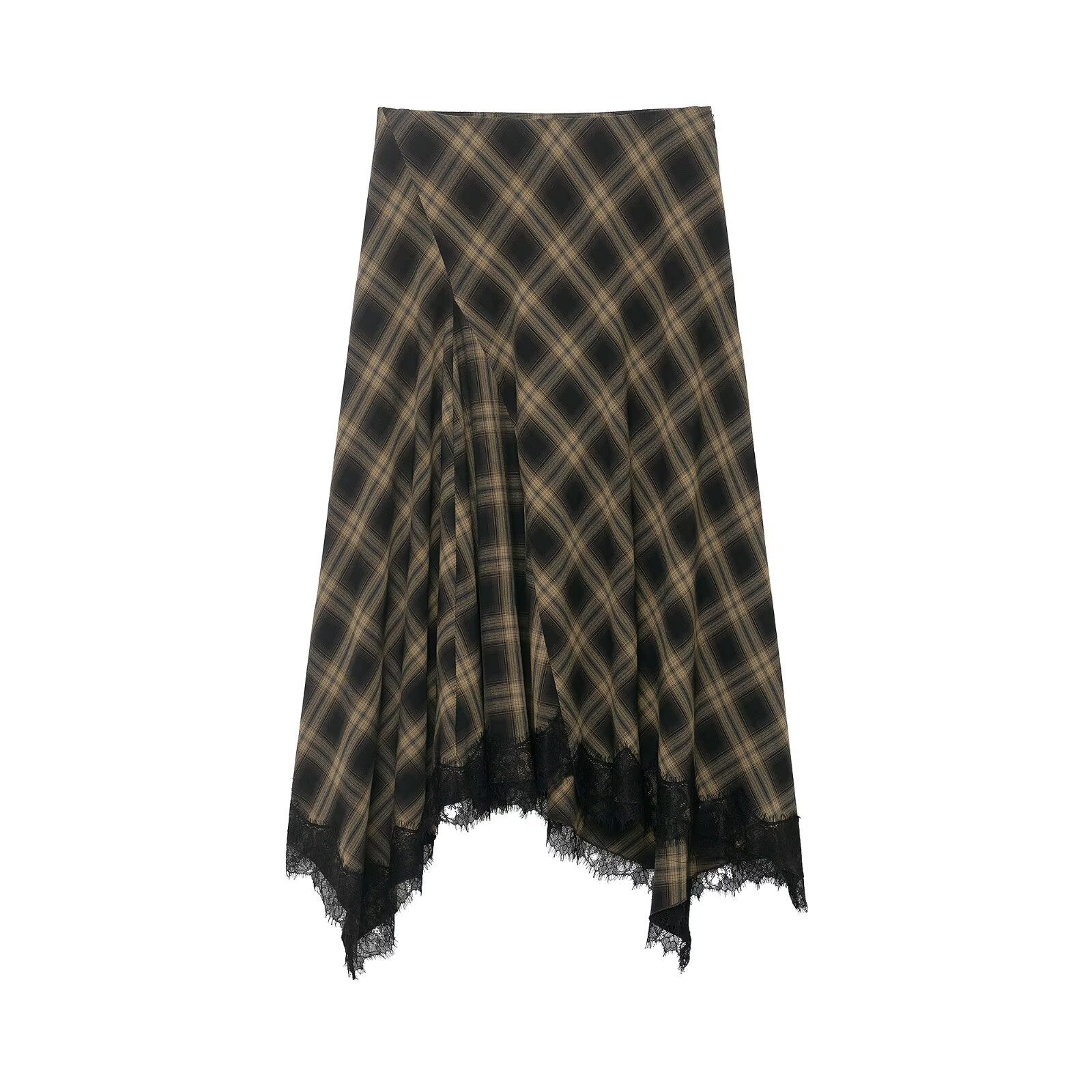 Damen Wickelrock mit eleganter Spitze und modernem Karomuster