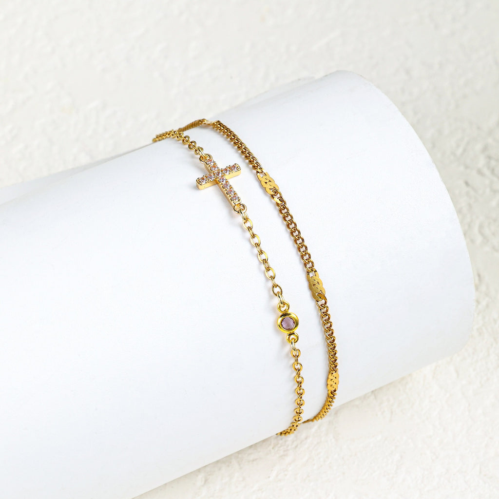 Damenarmband mit christlichem Kreuz und funkelnden Strasssteinen Shop Nory