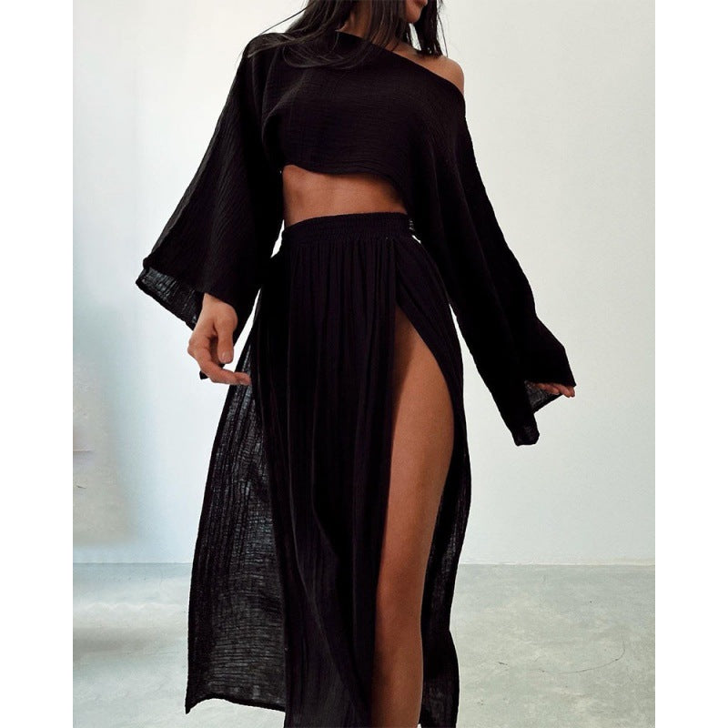 Damen Zweiteiliges Maxikleid mit Off-Shoulder-Design und Schlitz