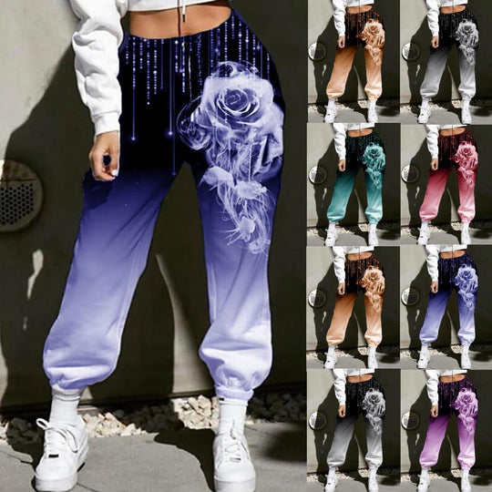 Damen Hohe Taille Jogginghosen mit Ombre-Gradient, Smoke Rose Druck und Elastischen Bündchen Shop Nory