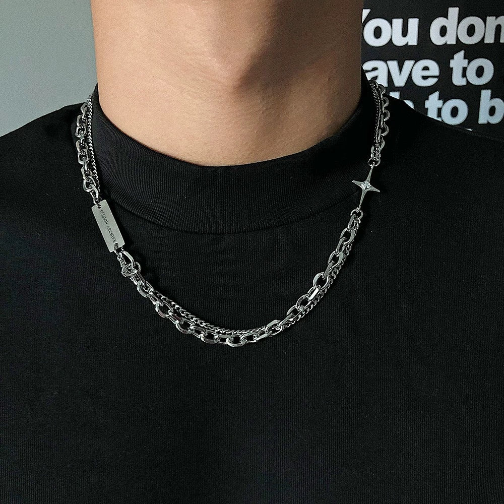 Damen Halskette mit modernem, mehrlagigem Design und funkelndem Sternanhänger Shop Nory