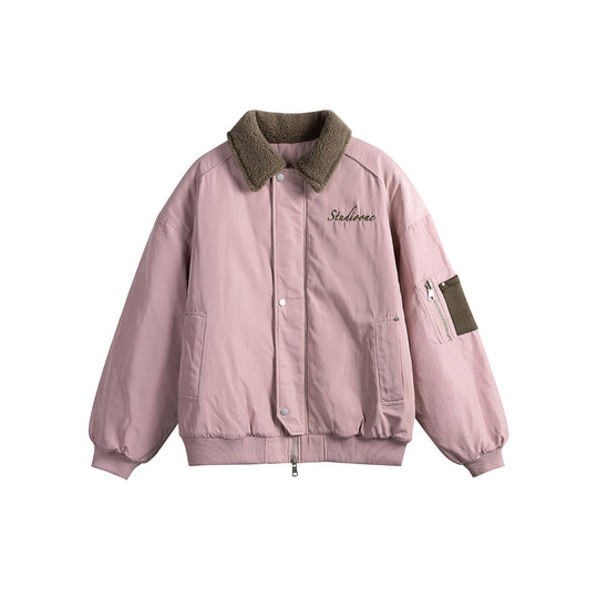 Unisex Wattierte Bomberjacke mit Teddykragen und Utility-Ärmeltasche Shop Nory