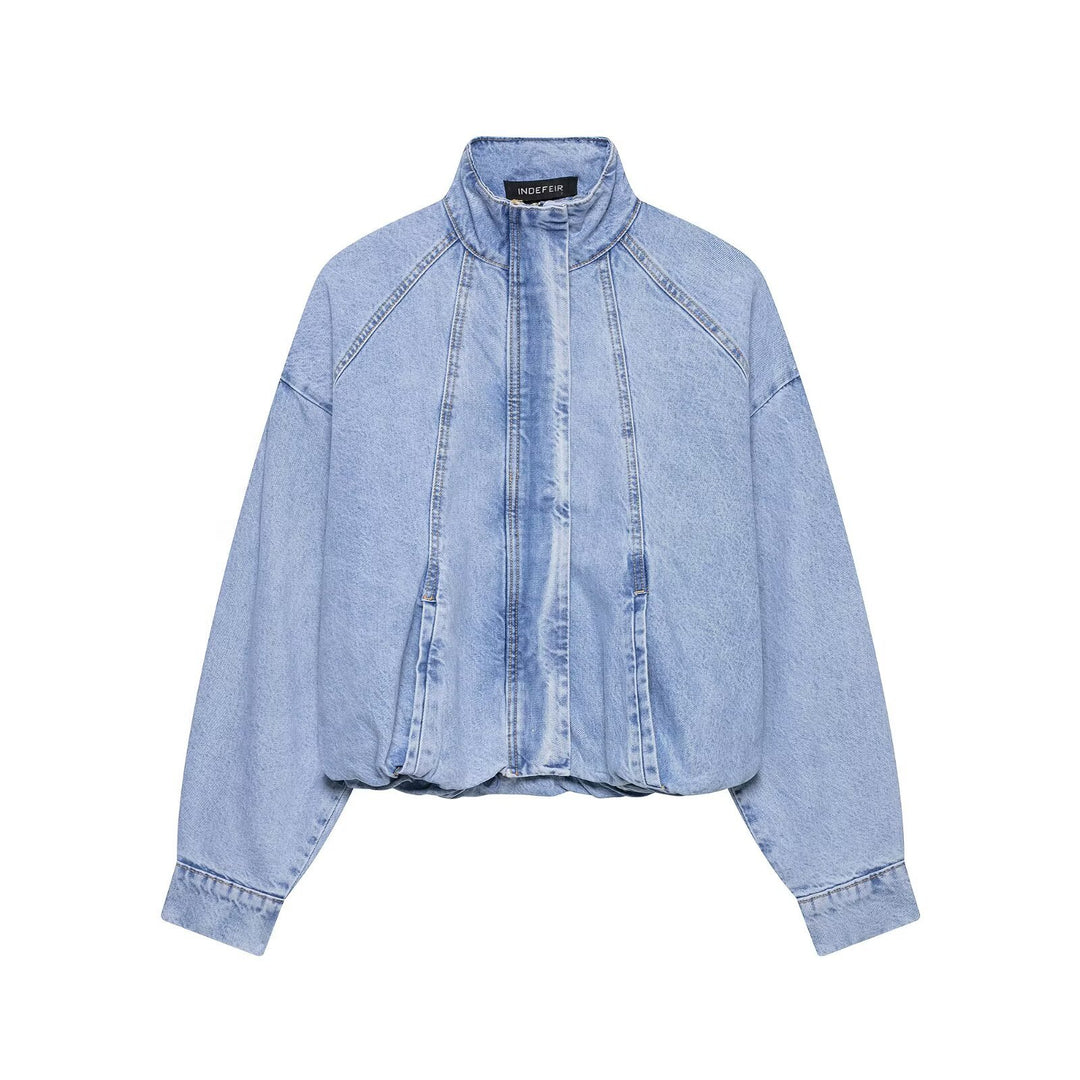 Damen Oversize Denim-Blouson mit hohem Stehkragen und elastischem Saum Shop Nory