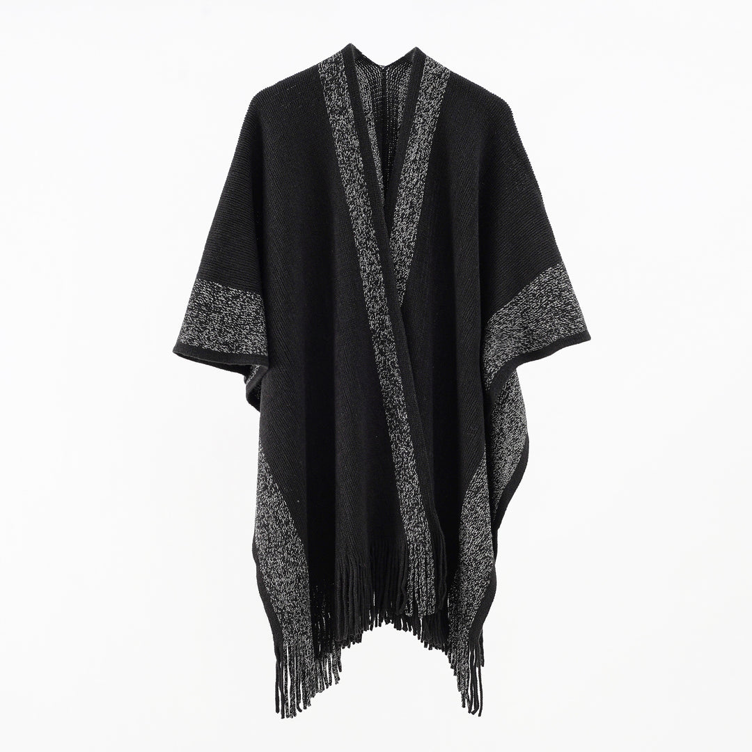 Damen Oversize-Strickcape mit Fransen und kontrastierter Bordüre Shop Nory