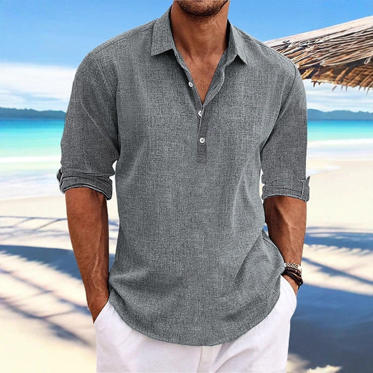 Herren lässiges Langarmhemd mit Knopfleiste und modernen Details Shopnory