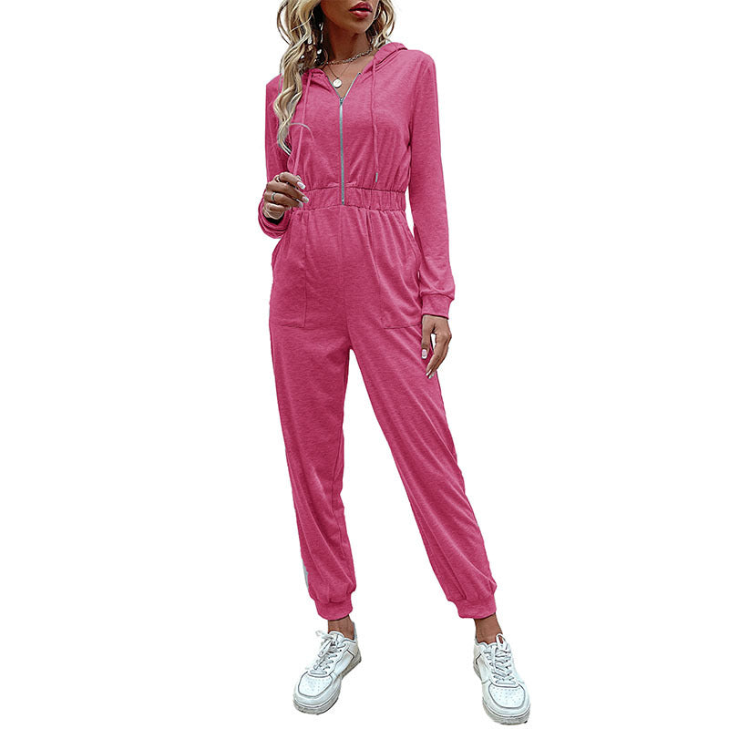 Damen Lässiger Jumpsuit-Overall mit Reißverschluss, elastischer Taille und Bündchen Shop Nory