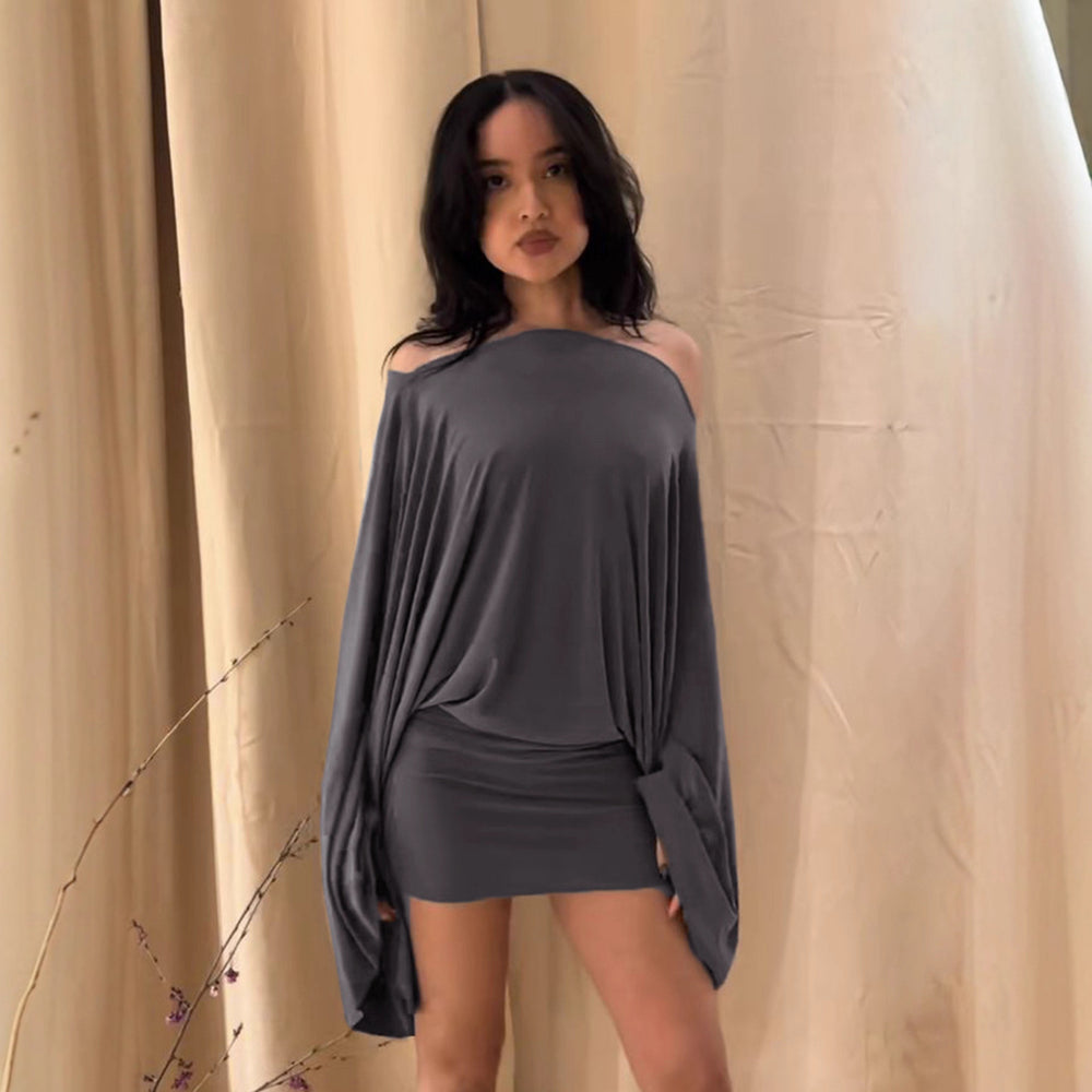 Damen nan schulterfreies Drapiertes Blouson-Top mit weitem Fledermausärmel und tailliertem Bündchen Shop Nory