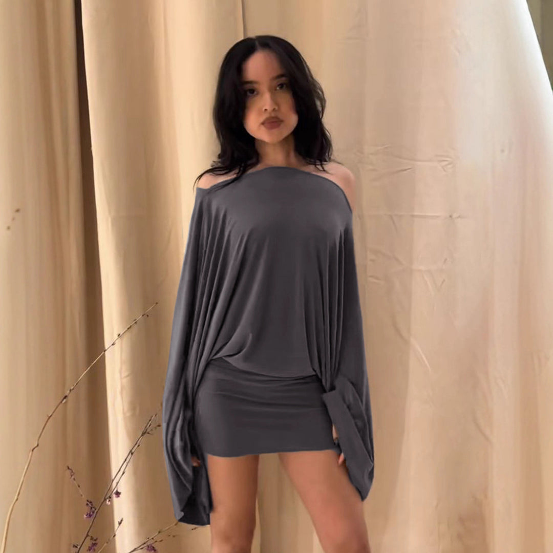 Damen nan schulterfreies Drapiertes Blouson-Top mit weitem Fledermausärmel und tailliertem Bündchen Shop Nory
