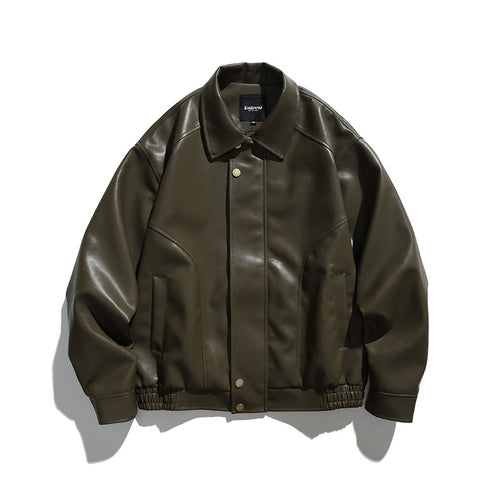 Herren Boxy-Lederimitat-Bomberjacke mit verdeckter Druckknopfleiste, elastischem Saum und aufgesetzten Eingrifftaschen Shop Nory