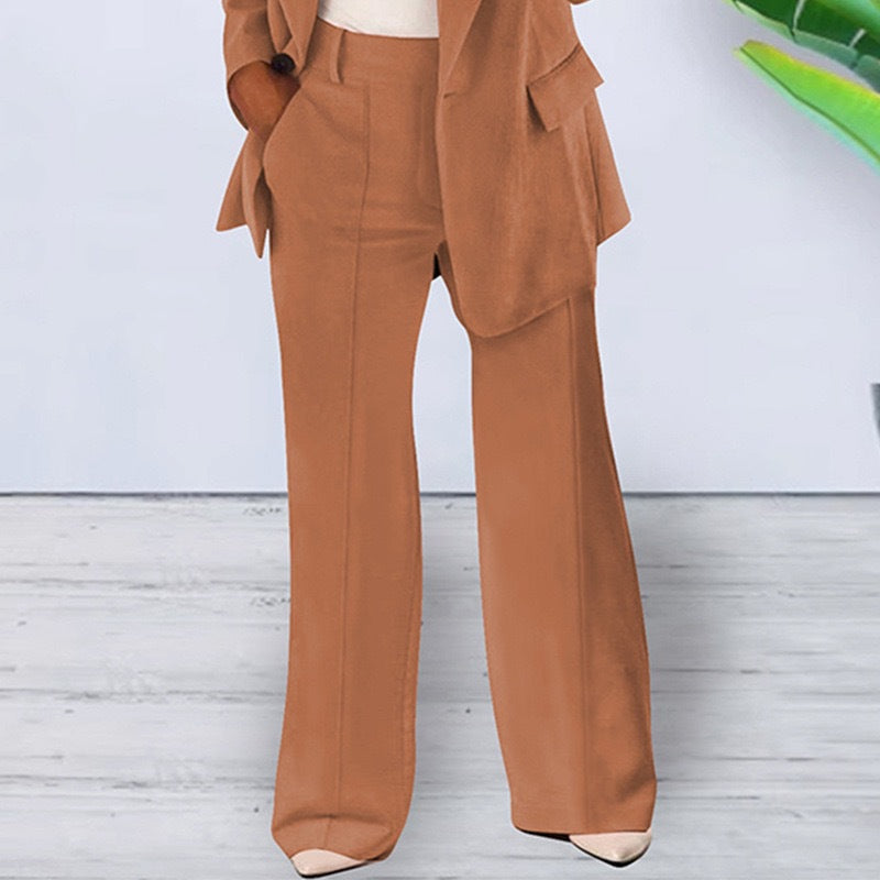 Damen elegantes und lockeres Blazerset mit weiten Hosen