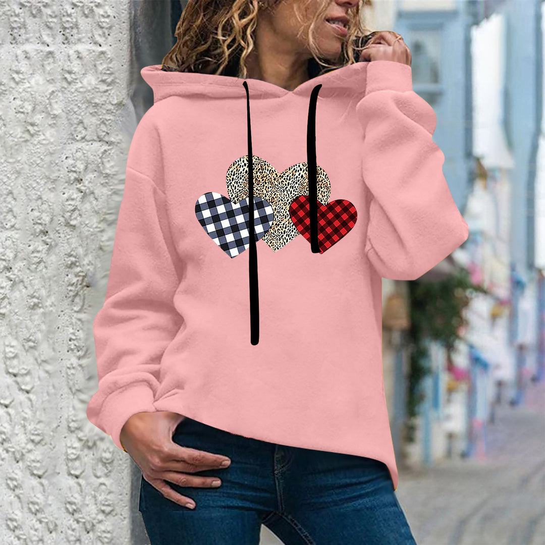 Damen nan lässiger Oversize Kapuzenpullover mit Herz‑und‑Pfotenprint, Kordelzug und gerippten Bündchen Shop Nory